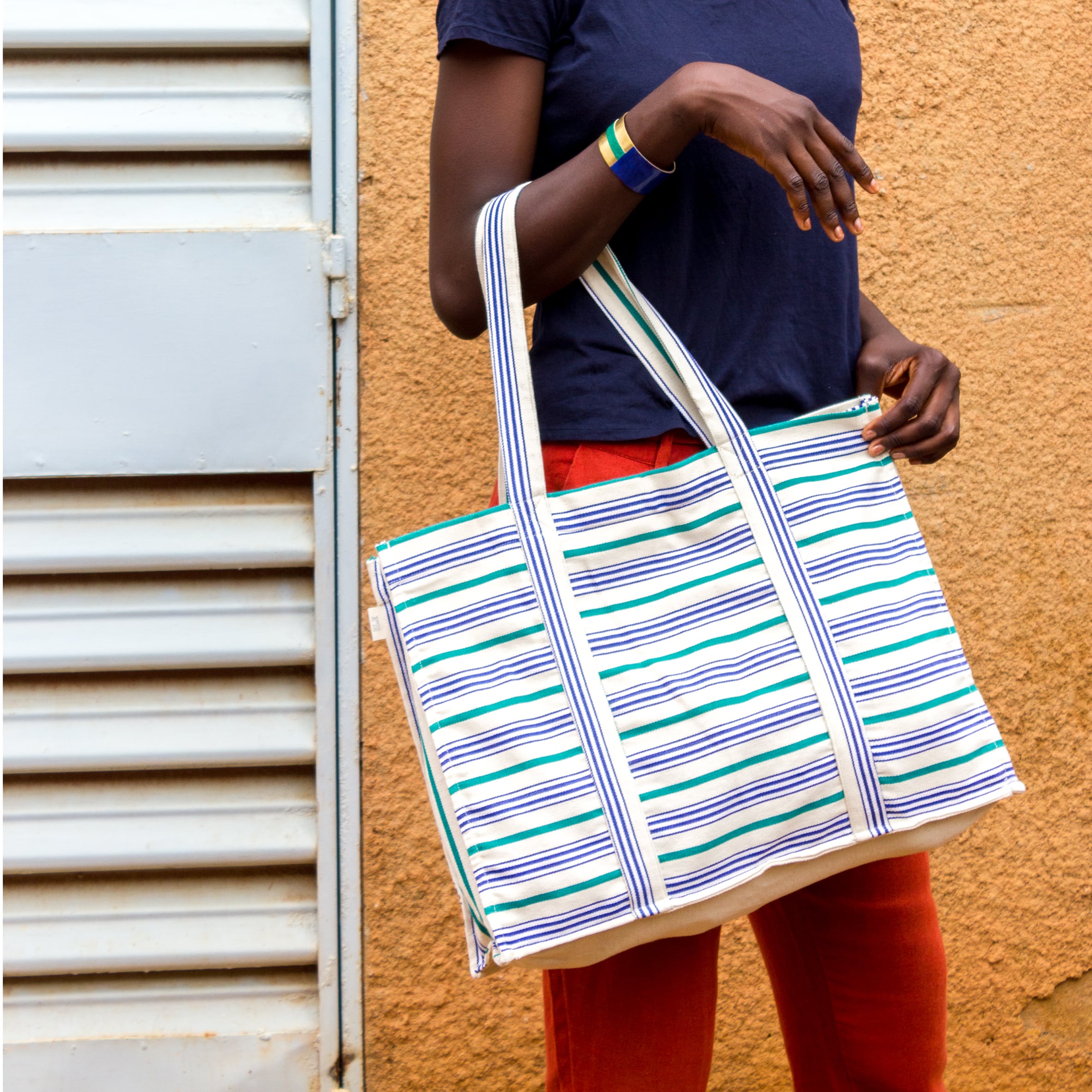 Sac de plage en tissu Mod le Dan Fani Vert Turquoise Afrika Tiss